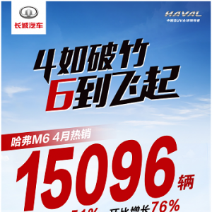4月劲销超1.5万辆 哈弗M6奏响6-8万级SUV销量最强音